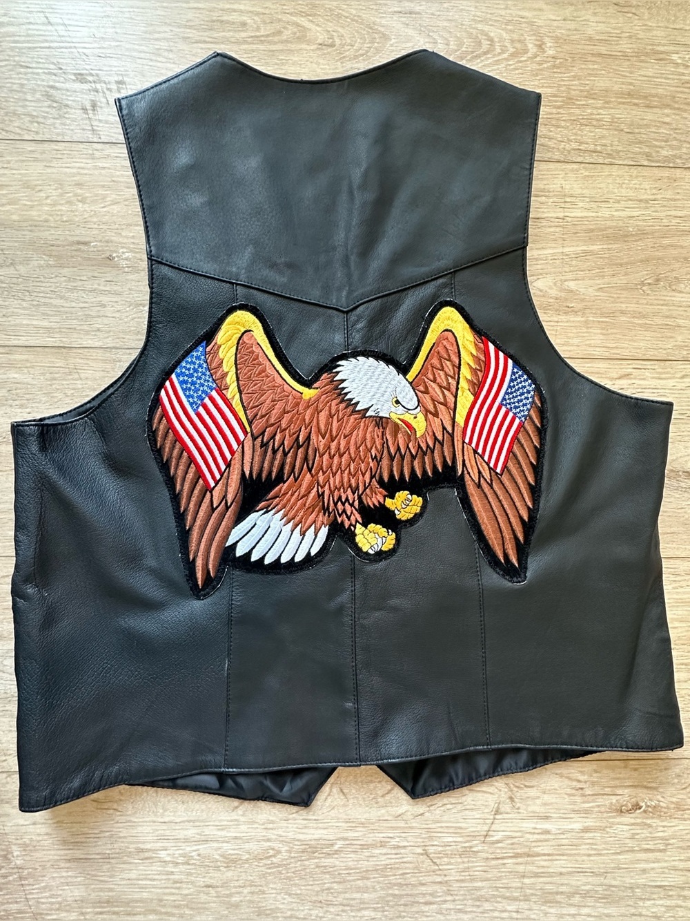 Vintage Style Genuine Leather Biker Vest Patriotic Eagle Motorcycle USA 2XL